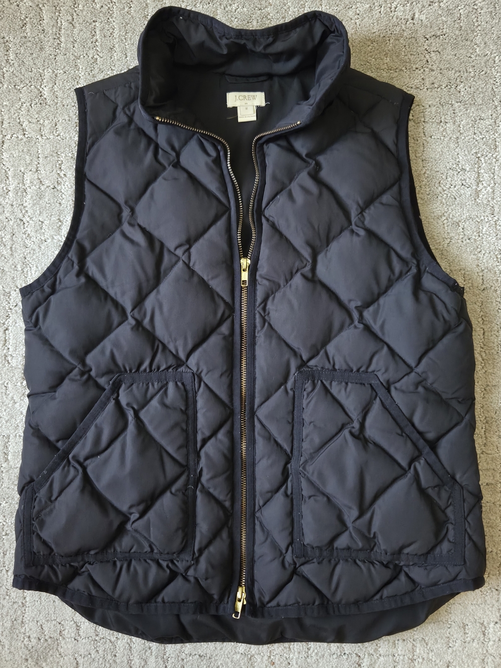J Crew Excursion Quilted Puffer Vest Black Gold Hardware Womens M